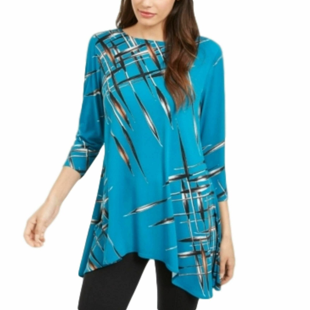 Alfani Printed 3/4 Sleeve Scoop-Neck Swing Top XL